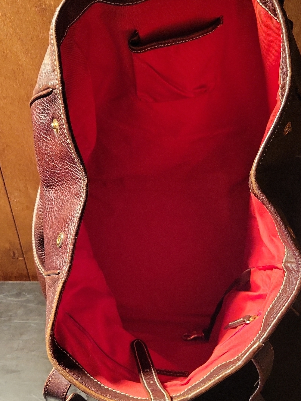 Vintage Dooney & Bourke Brown Pebble Leather Tote Ex-large - Picture 9 of 16